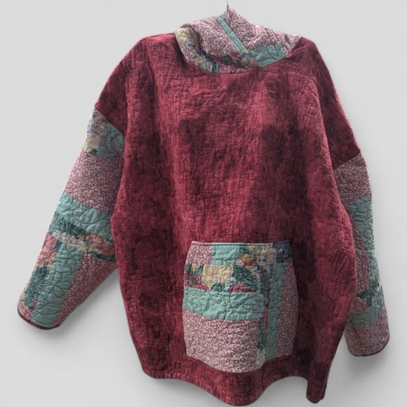 Womens 3XL Handmade Quilted Hoodie Upcycled From Vintage Quilt Patchwork Boho - Picture 1 of 8
